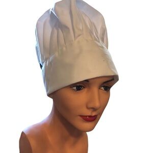 Lot of 2 White Bakers Caps Hats White Stretch Halloween Party Chef Baking OS